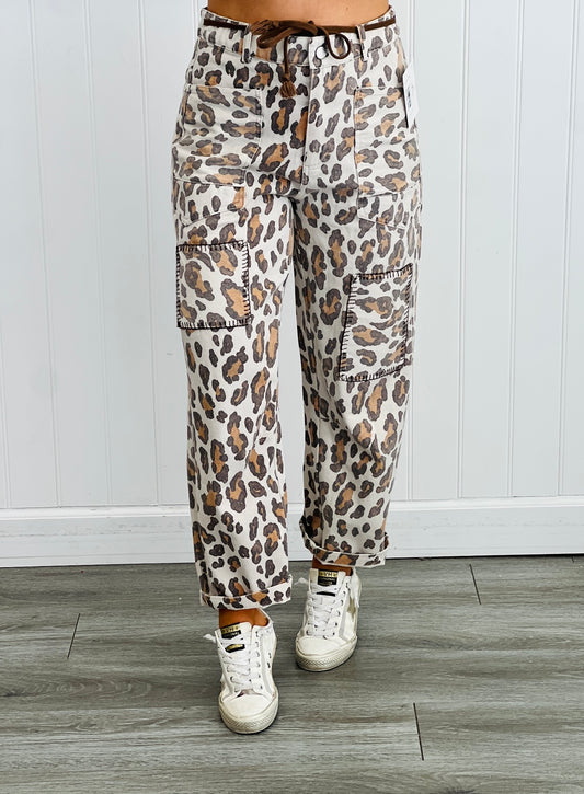 Light Leopard Washed Twill Barrel Pants (Reg.)