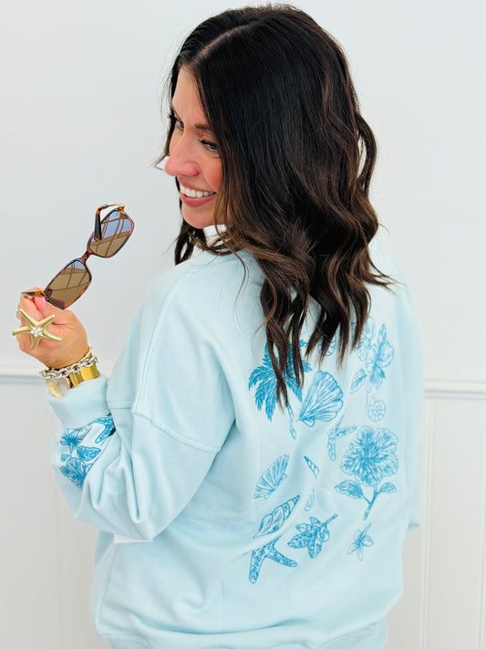 Pale Blue Coastal Embroidered Sweatshirt (Reg.)