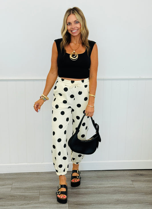 Cream/Black Polka Dot Jogger Sweat Pants (Reg.)