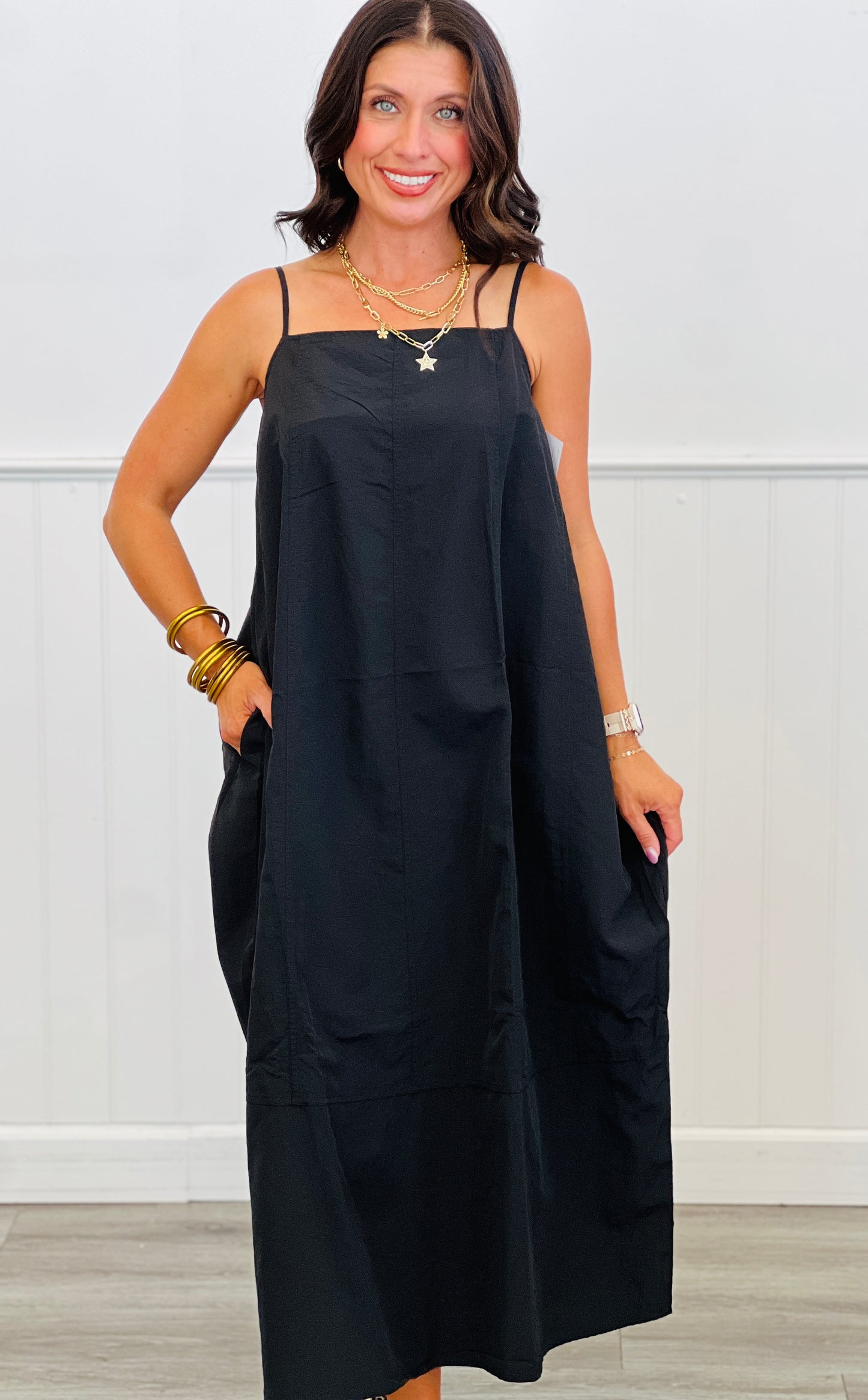 Black Chinlon Knit Maxi Sun Dress (Reg & Plus)