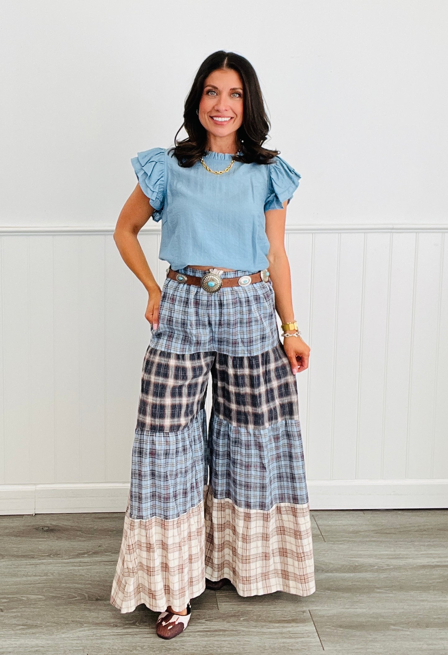 Mixed Plaid Patchwork Palazzo Pants (Reg & Plus)