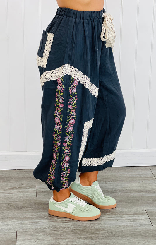 POL Navy Charcoal Embroidery Crochet Joggers (Reg.)