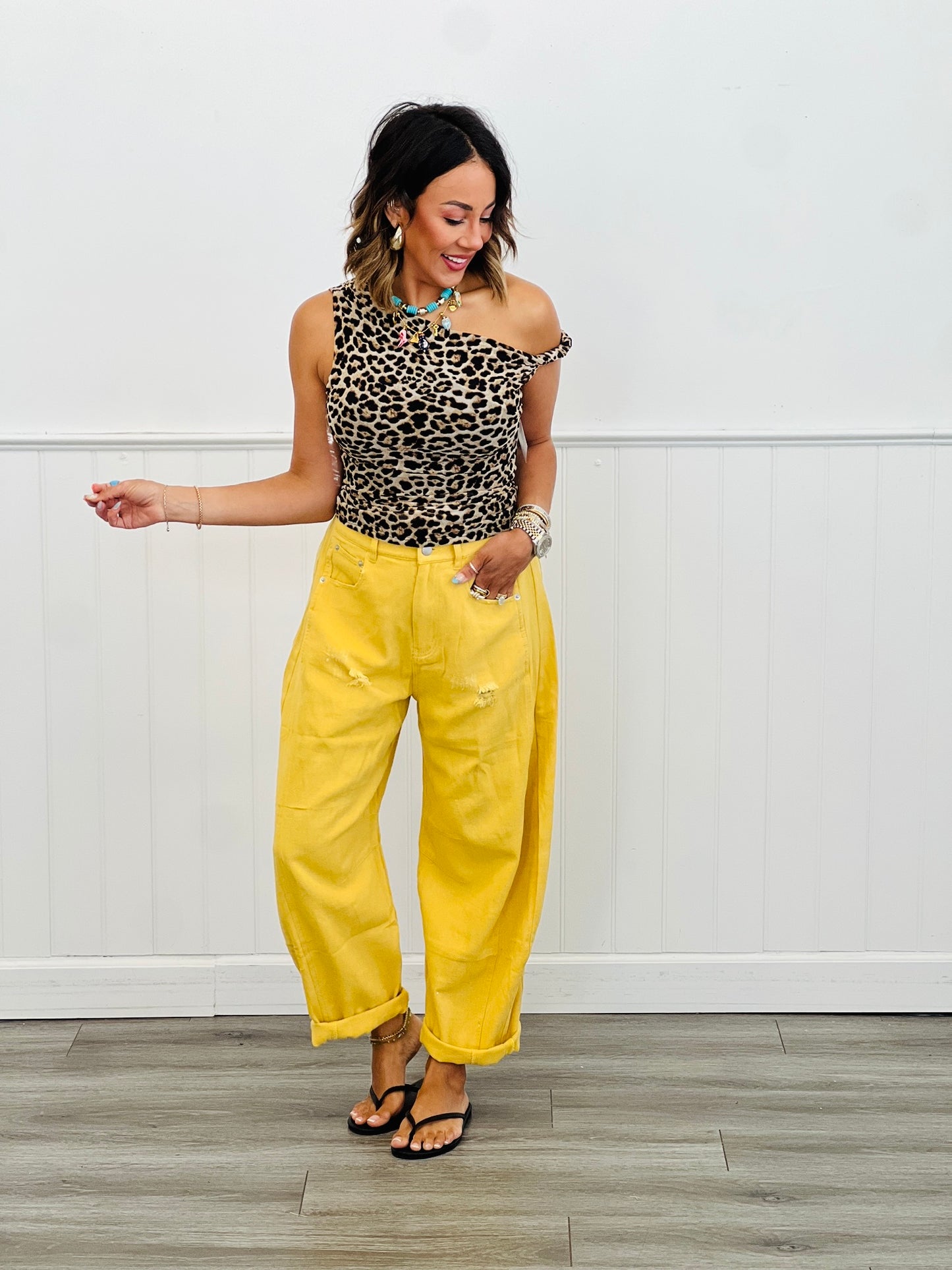Leopard One Shoulder Fitted Top (Reg. and Plus)