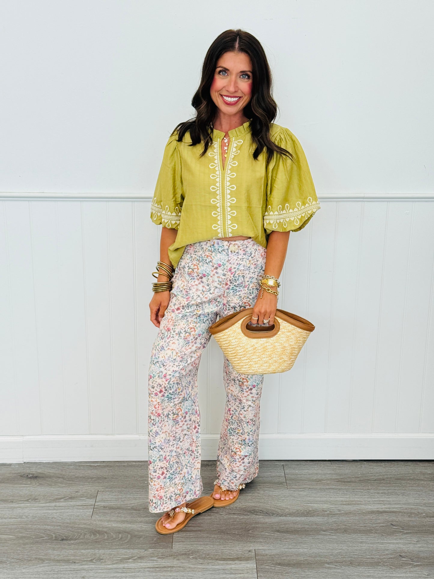Blush Floral Print Wide Leg Pants (Reg.)