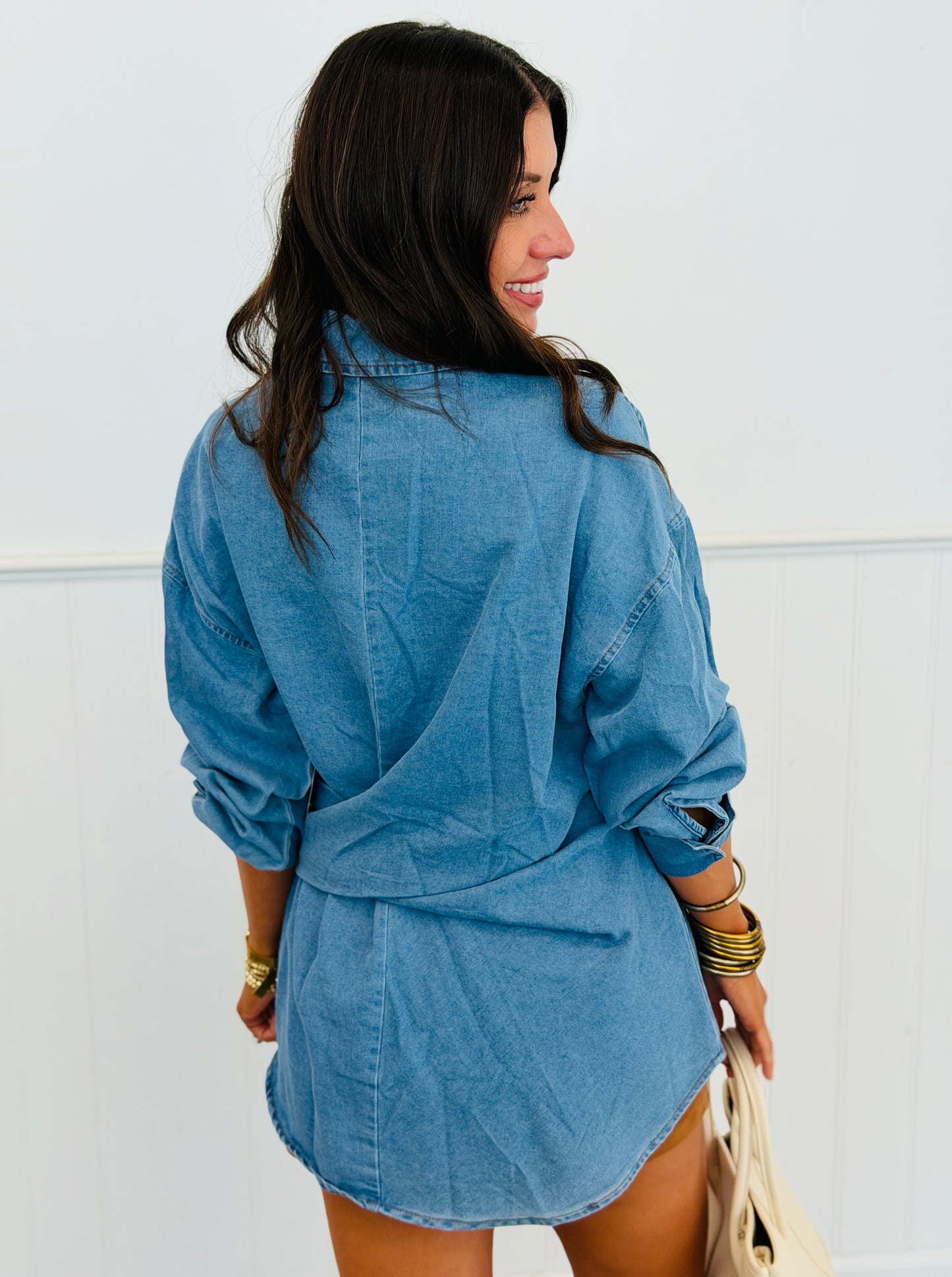 Denim Button Down Wrap Around Shirt (Reg.)