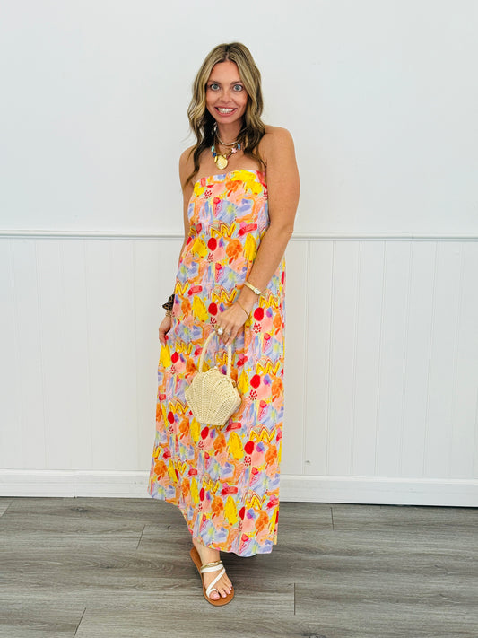 Salmon Multi Strapless Maxi Dress (Reg.)