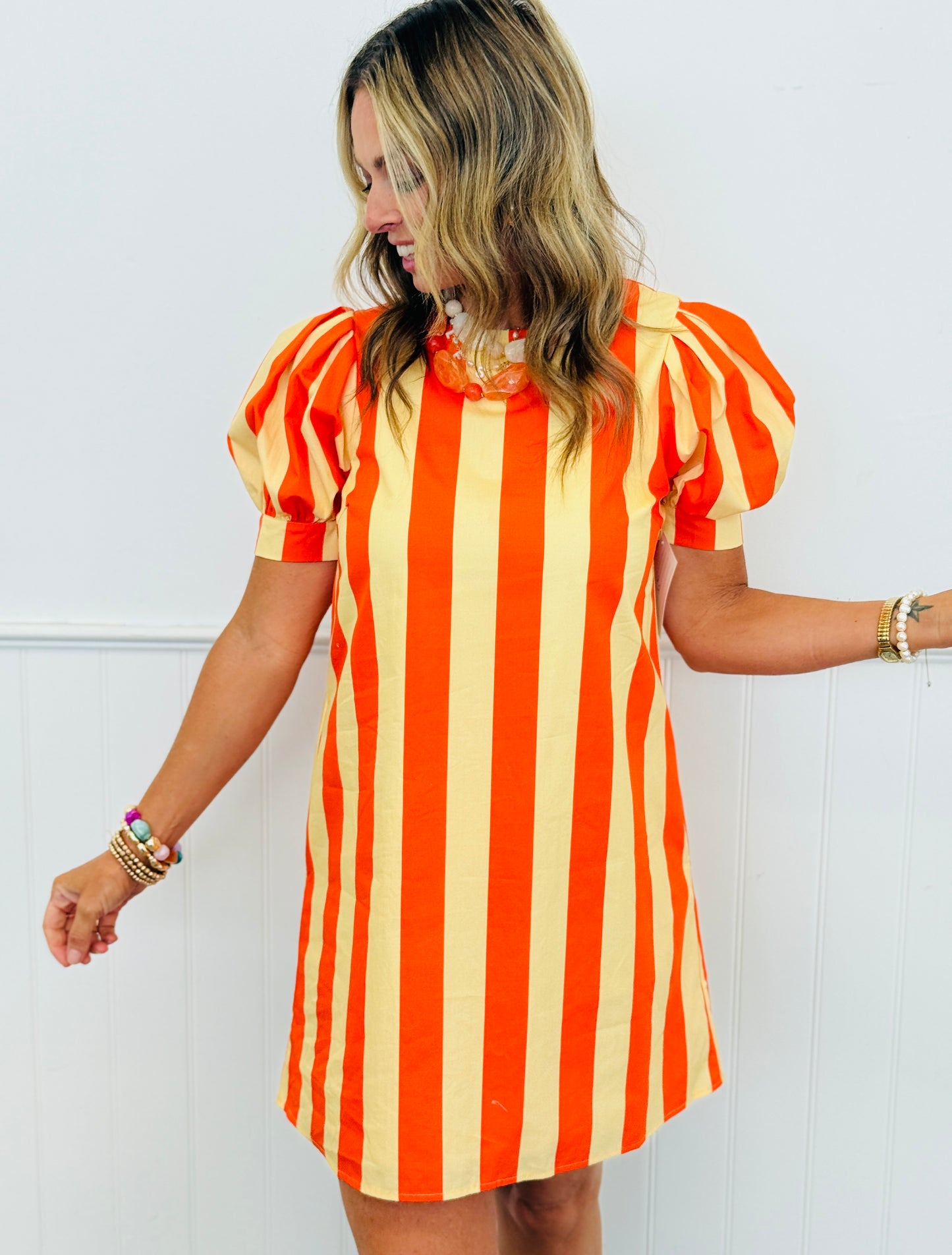 Orange/Yellow Striped Mini Dress (Reg.)