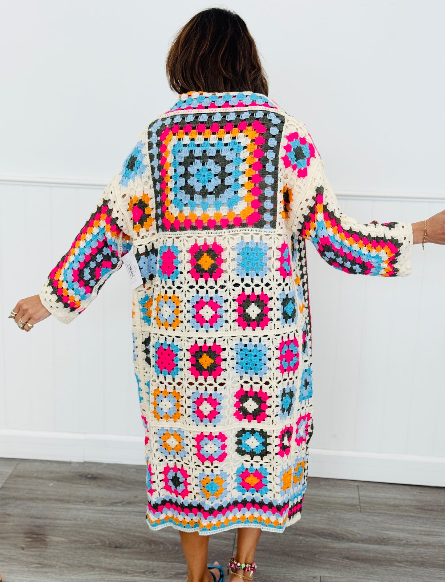 POL Multi Crochet Longline Cardigan (OS)