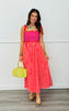 Red Pink Color Block Midi Dress (Reg.)