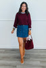 Burgundy Contrast Stripe Trim Sweater Top (Reg & Plus)