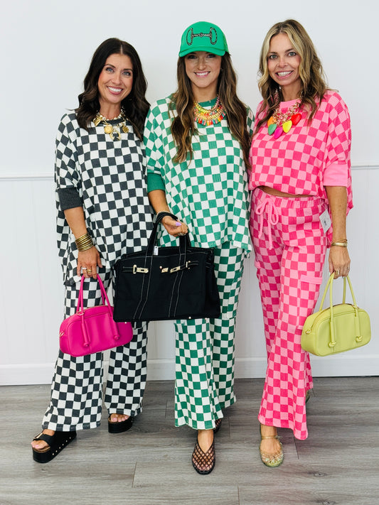 Checkerboard Drawstring Waist Pants (Reg & Plus)-3 Colors