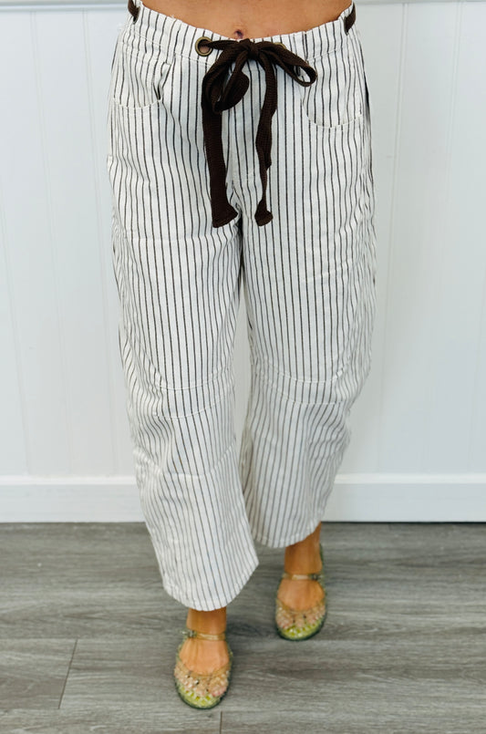 Off White/Brown Stripe Barrel Pants (Reg.)