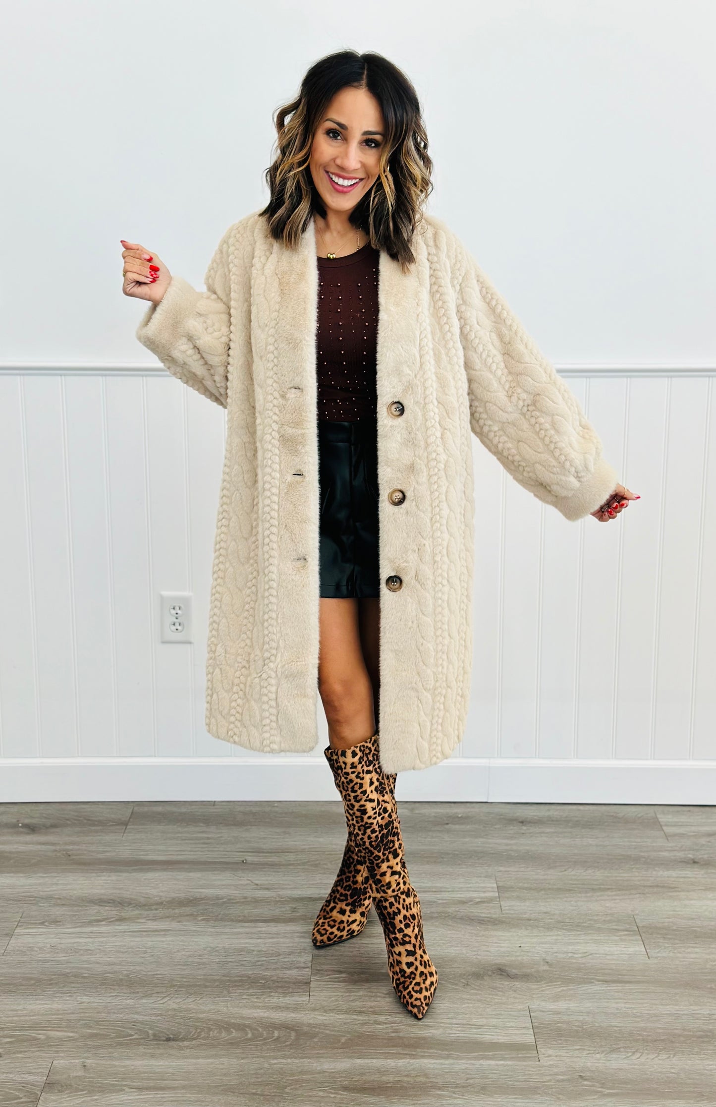 Fuzzy Fur Patterned Longline Coat (Reg. and Plus)