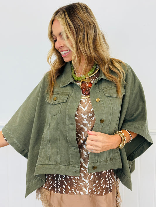 Olive Button Down Shacket (Reg.)