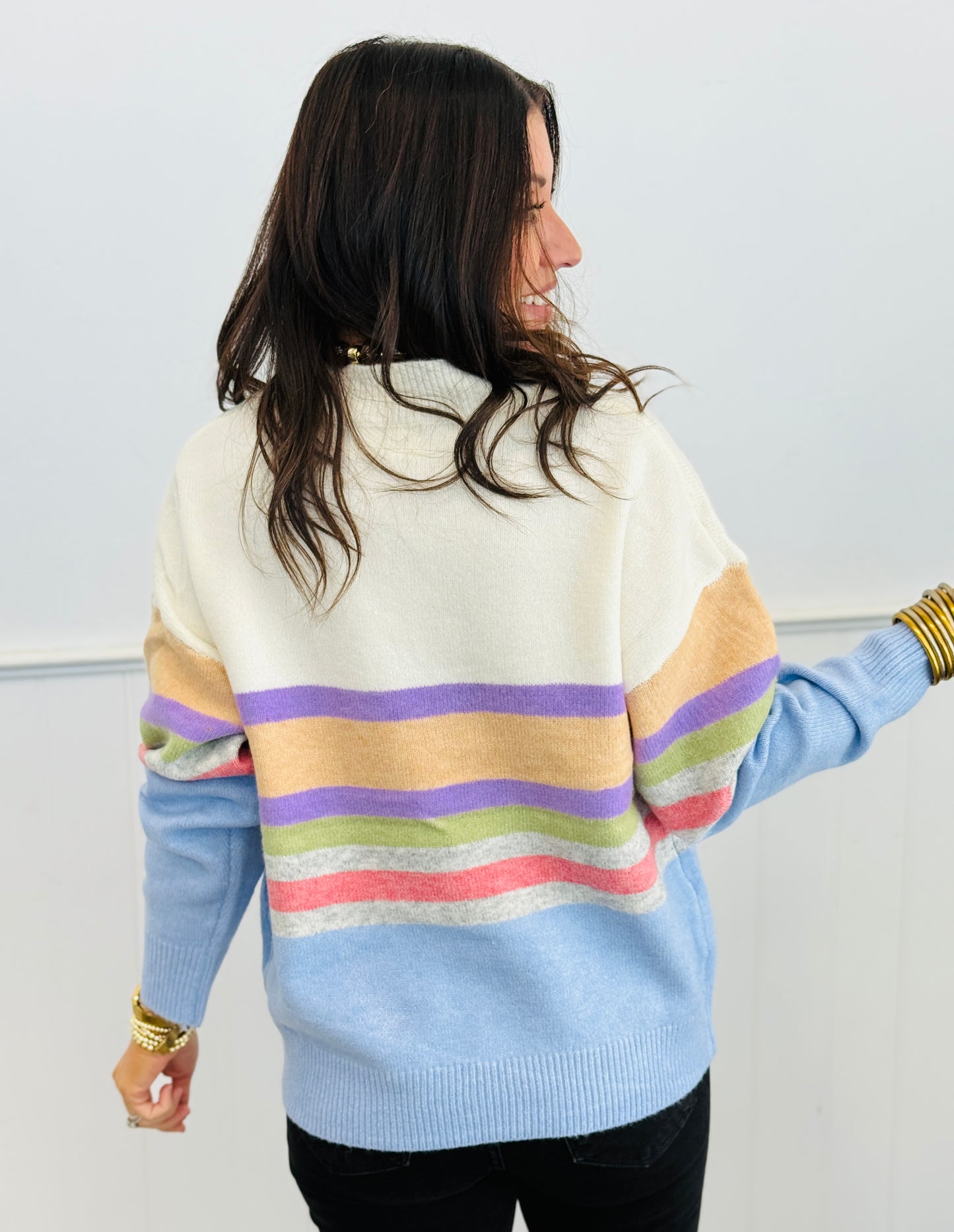 Ivory Color Block Stripe Sweater Top (Reg & Plus)