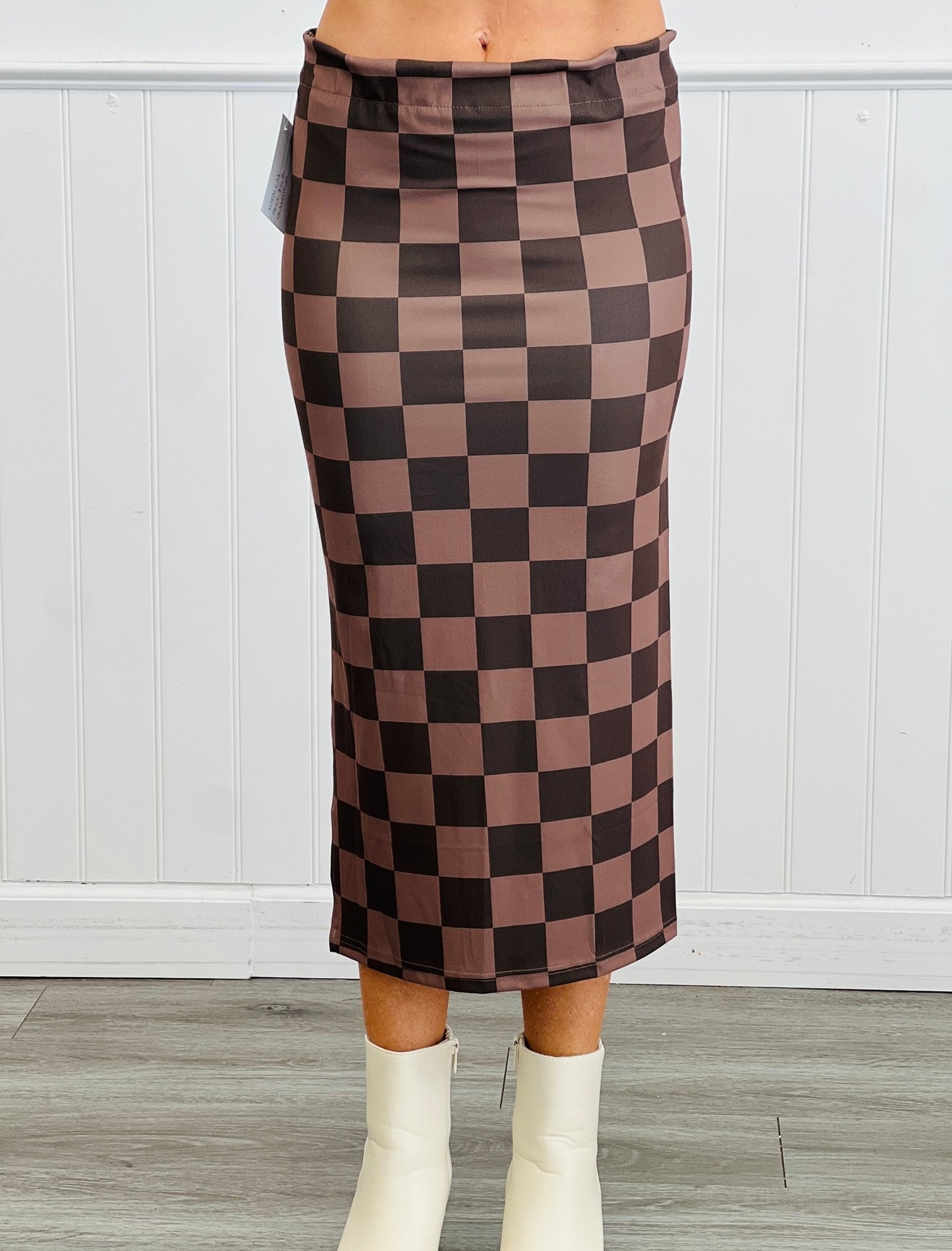 Chocolate Checkered Midi Skirt (Reg. & Plus)