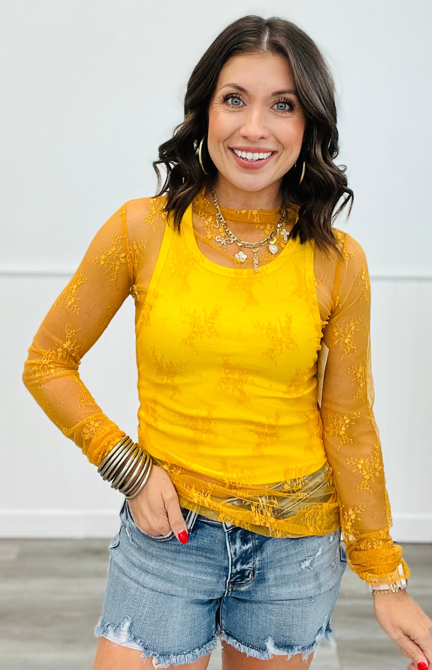 Mesh Lace Long Sleeve Top (Reg. & Plus)- 16 Colors