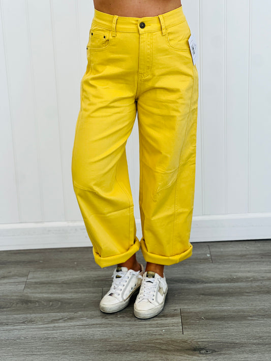 Yellow Denim Wide Leg Pants (Reg & Plus)