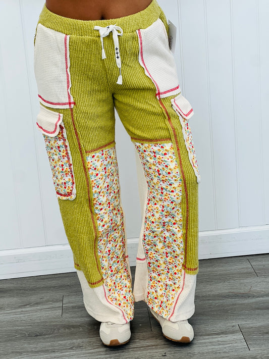 POL Lime Green Thermal Floral Quilted Pants (Reg.)
