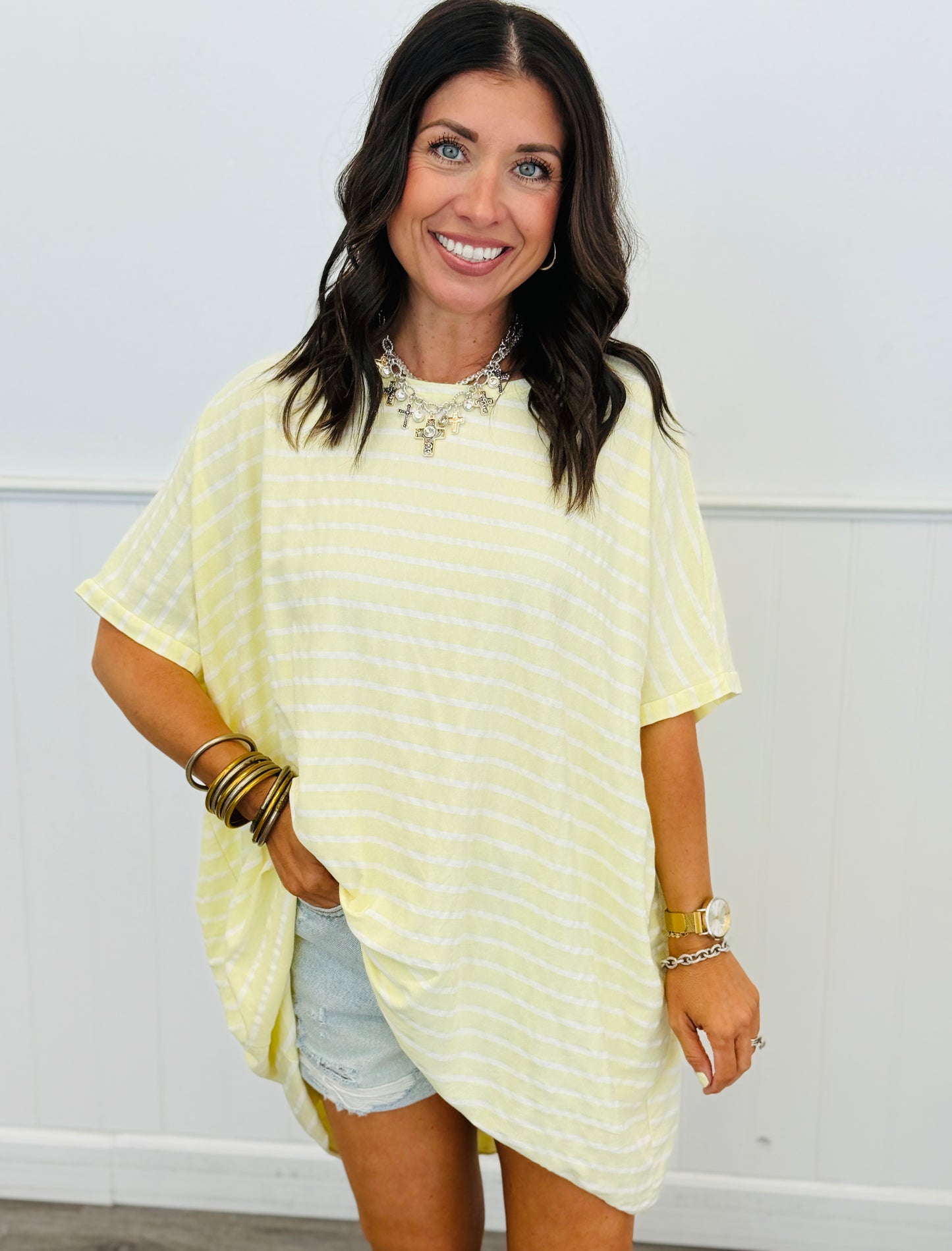 Yellow Striped High Low Blouse (One Size)