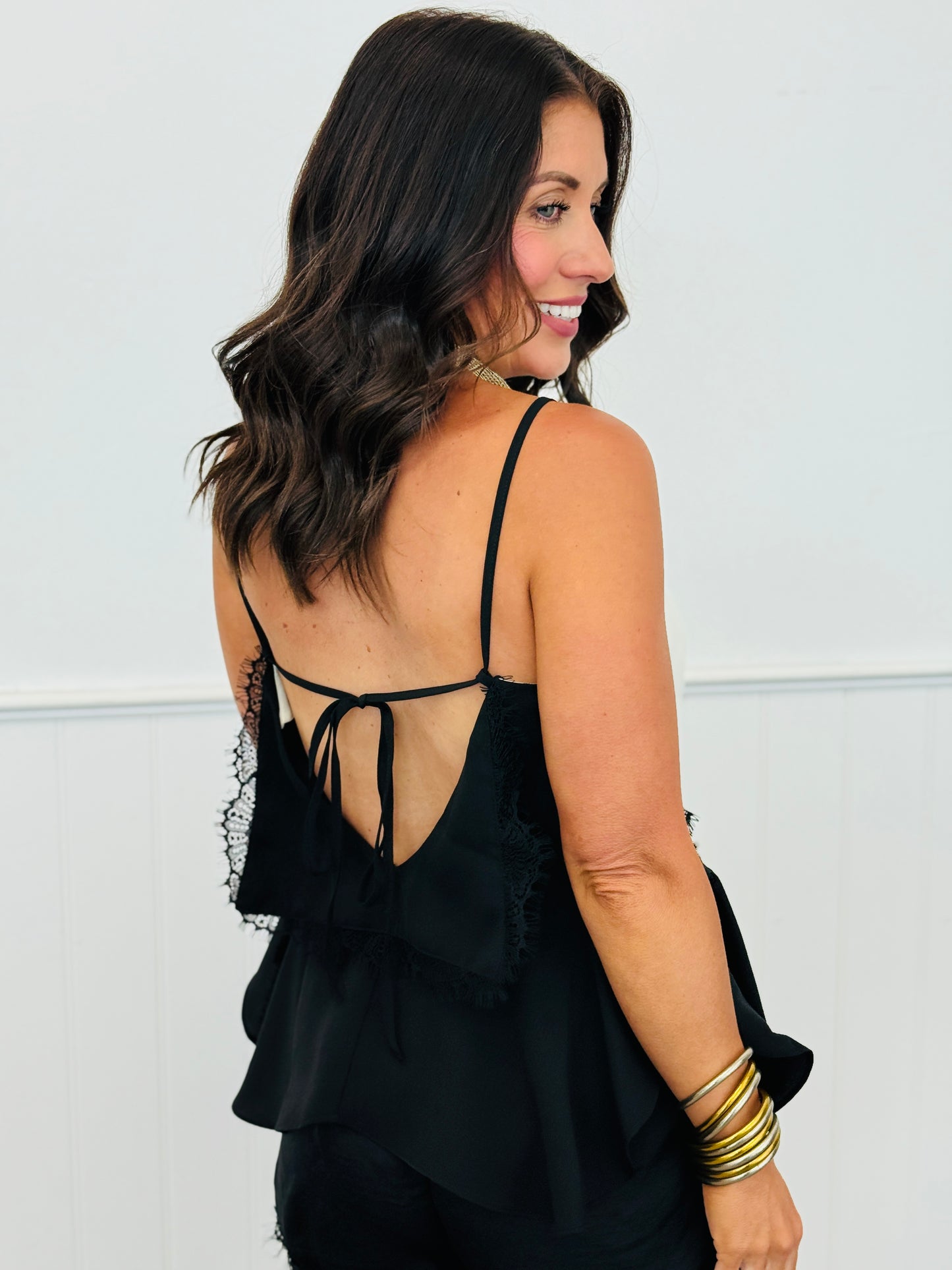 Ivory/Black Trim Lace Tank Top (Reg.)