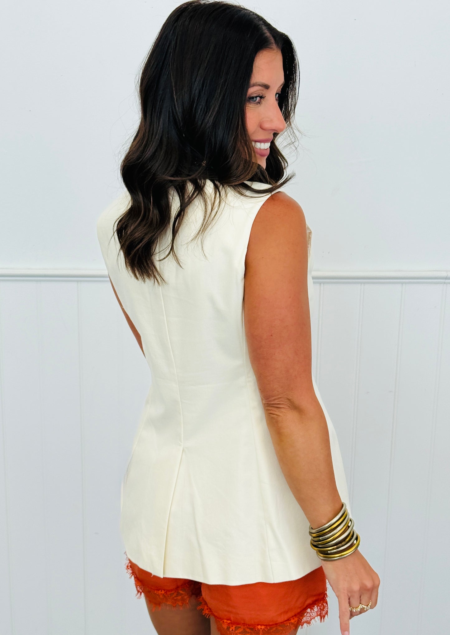 Cream Single Button Vest Top (Reg.)