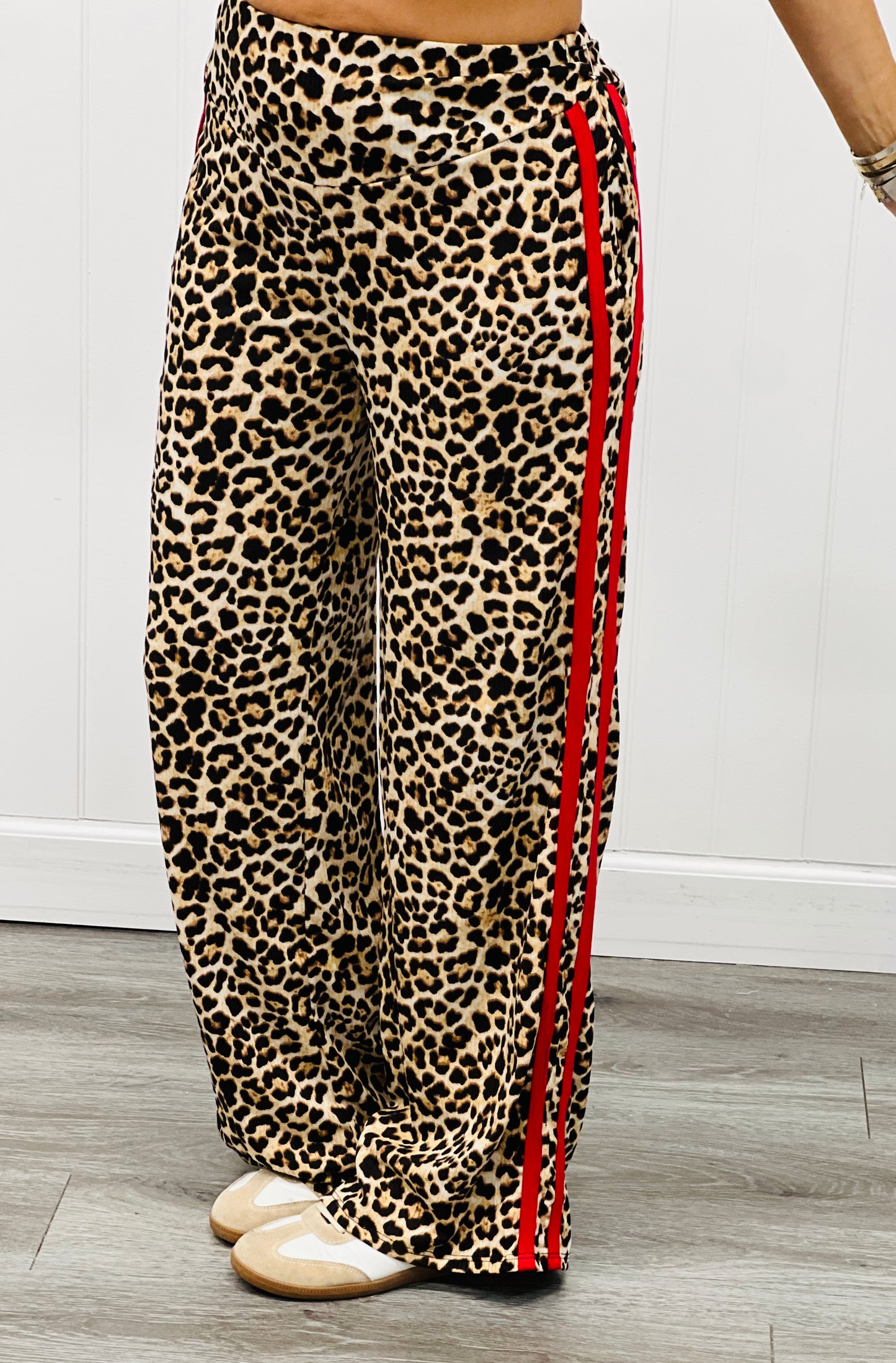 Leopard Love Print Double Red Side Stripe Pants (Reg & Plus)