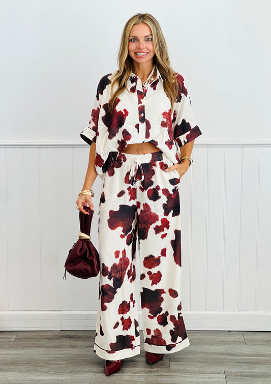 Brown Multi Animal Print Shirt & Pants Set (Reg & Plus)