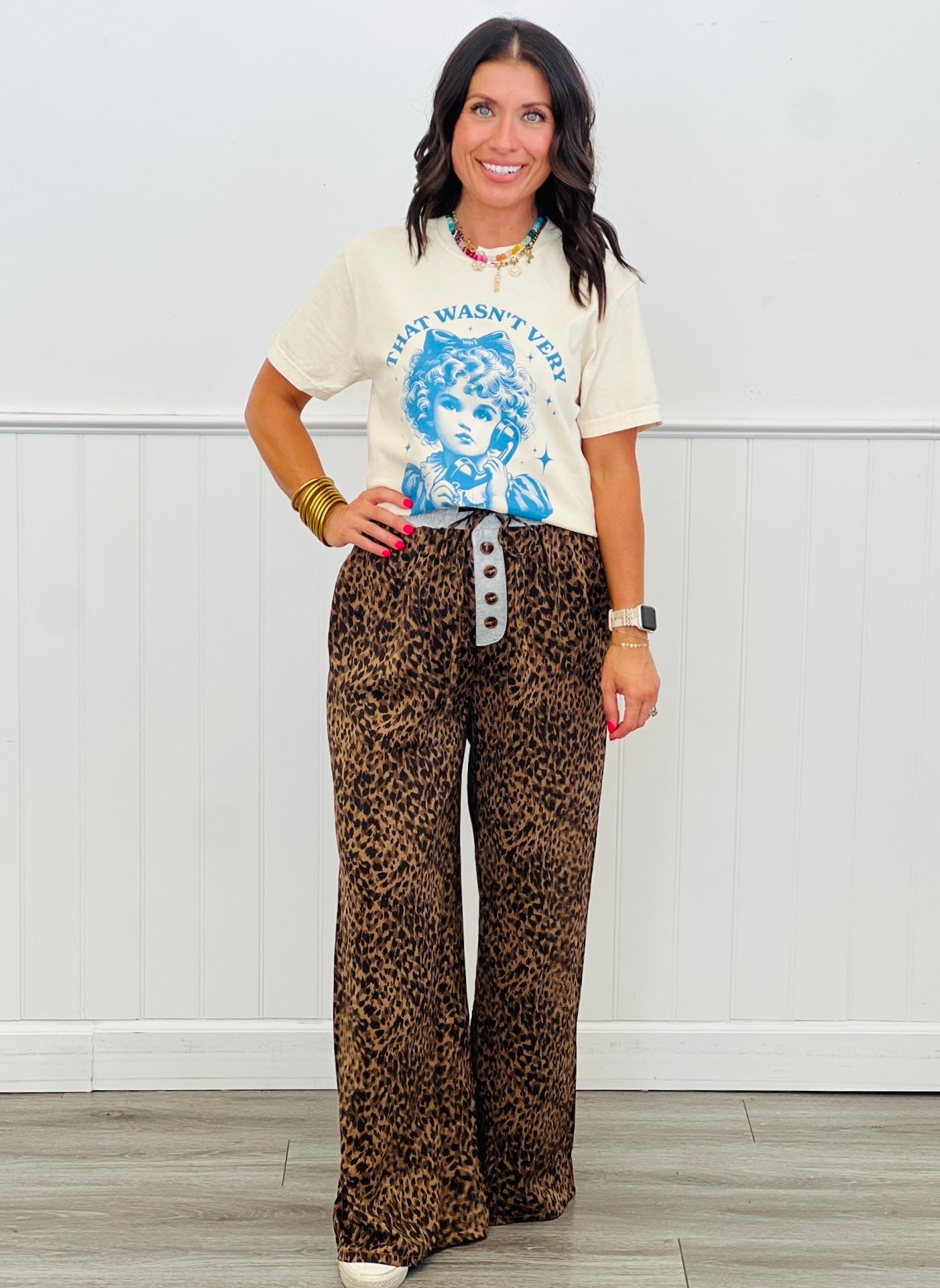 Brown Leopard Lace Up Pants (Reg & Plus)