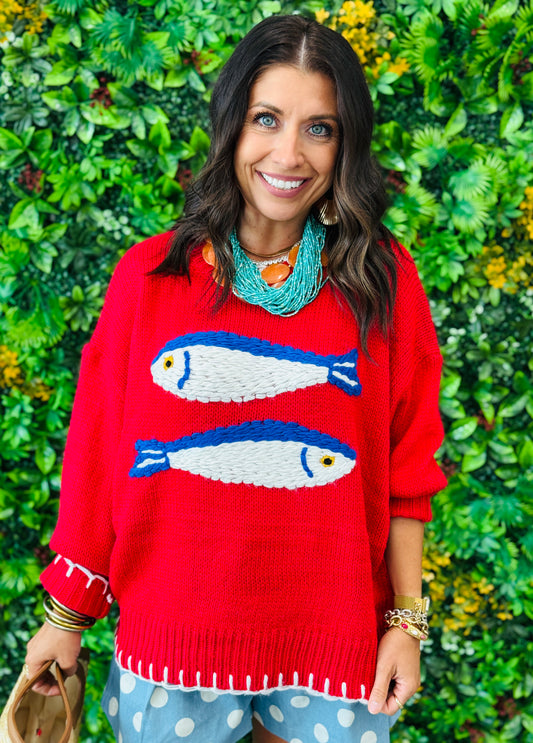 Red Fish Embroidered Knit Sweater (Reg.)