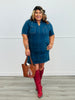Stretch Denim Pocket Mini Dress (Reg & Plus)