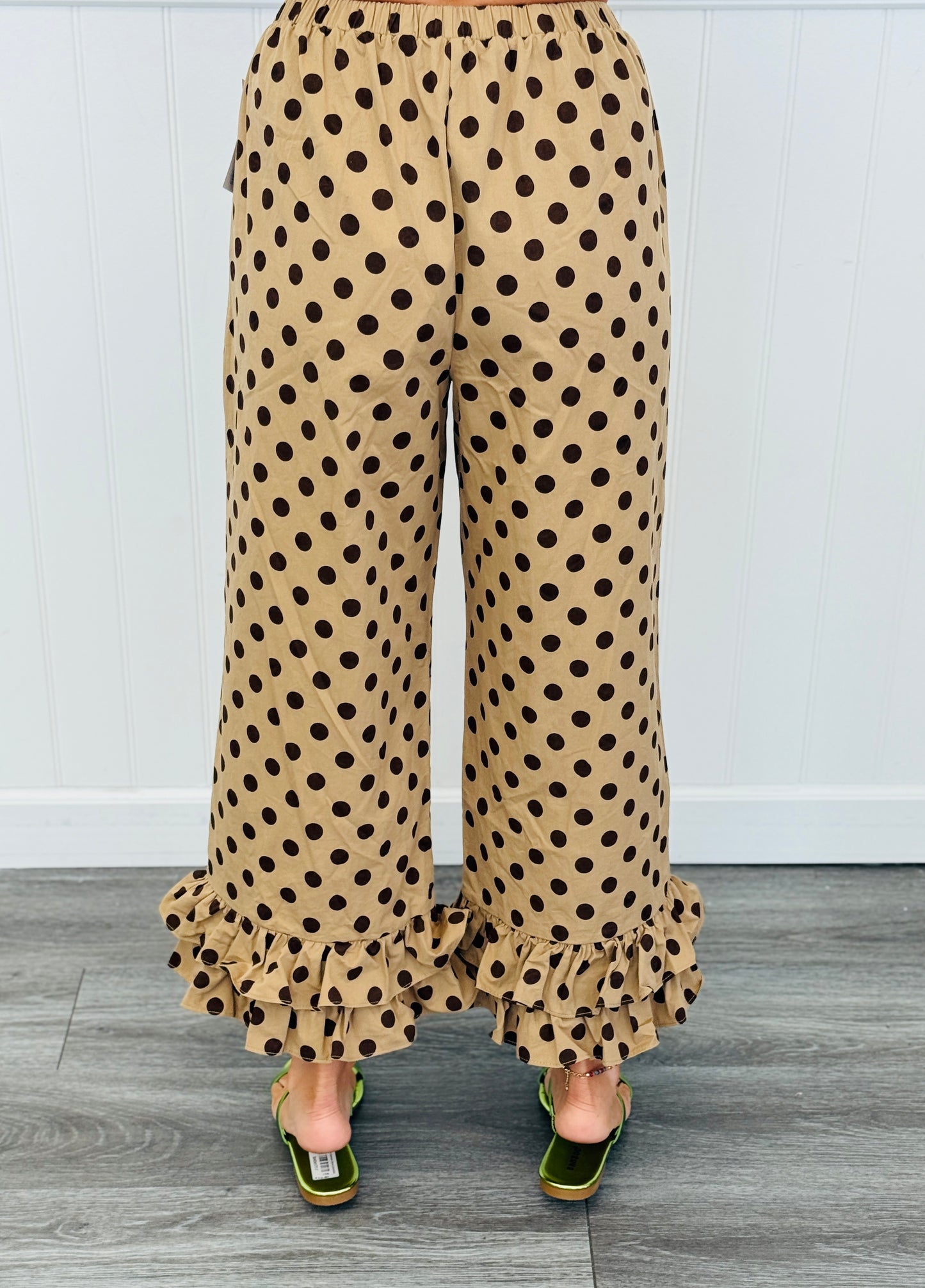 Taupe/Brown Ruffled Hem Polka Dot Pants (Reg.)