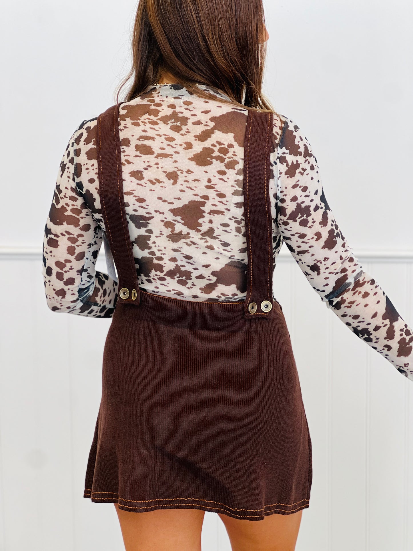 Brown Knit Overall Mini Dress (Reg & Plus)