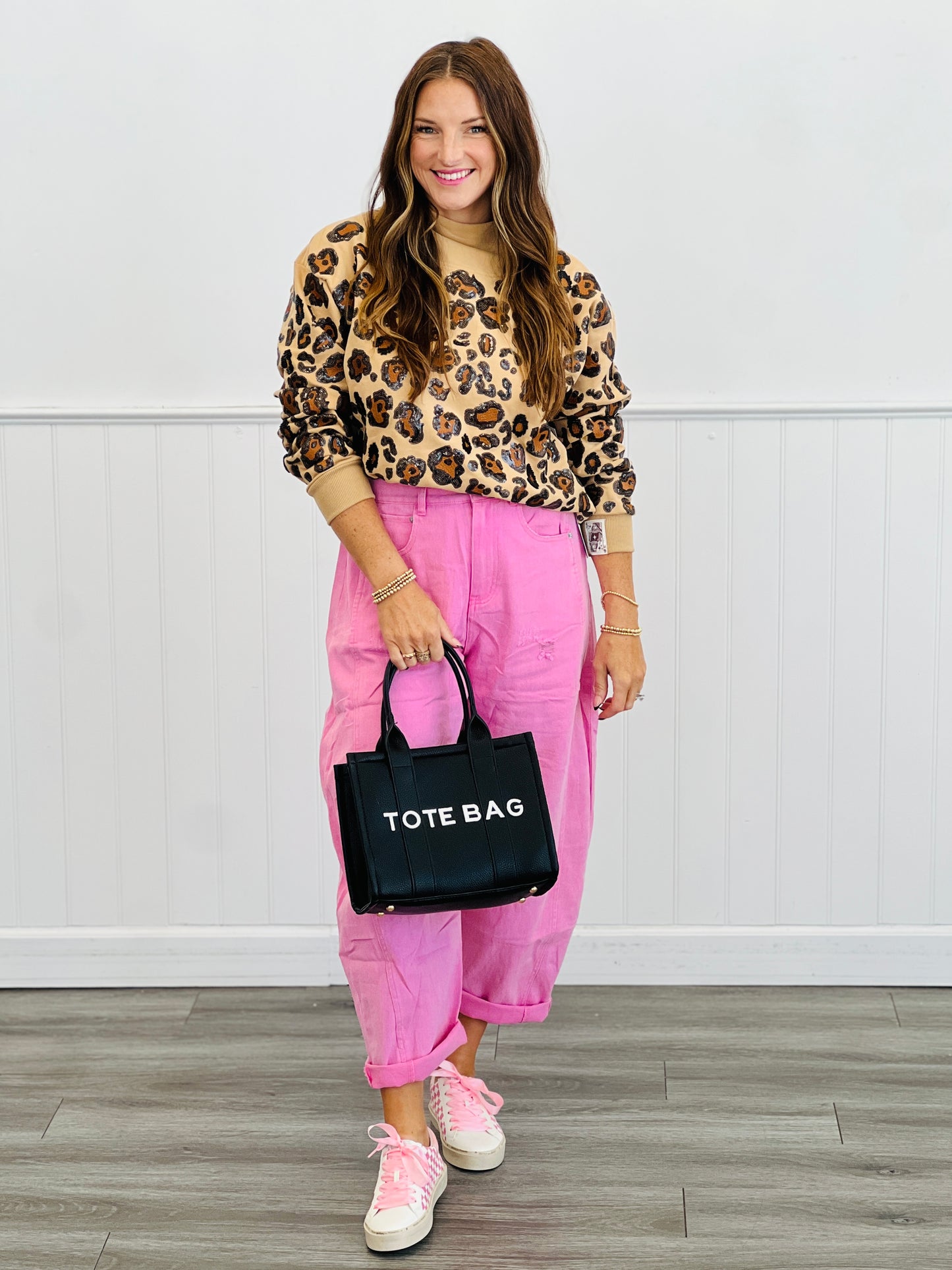 Queen Of Sparkles Leopard Mock Neck Sweatshirt (Reg. and Plus)