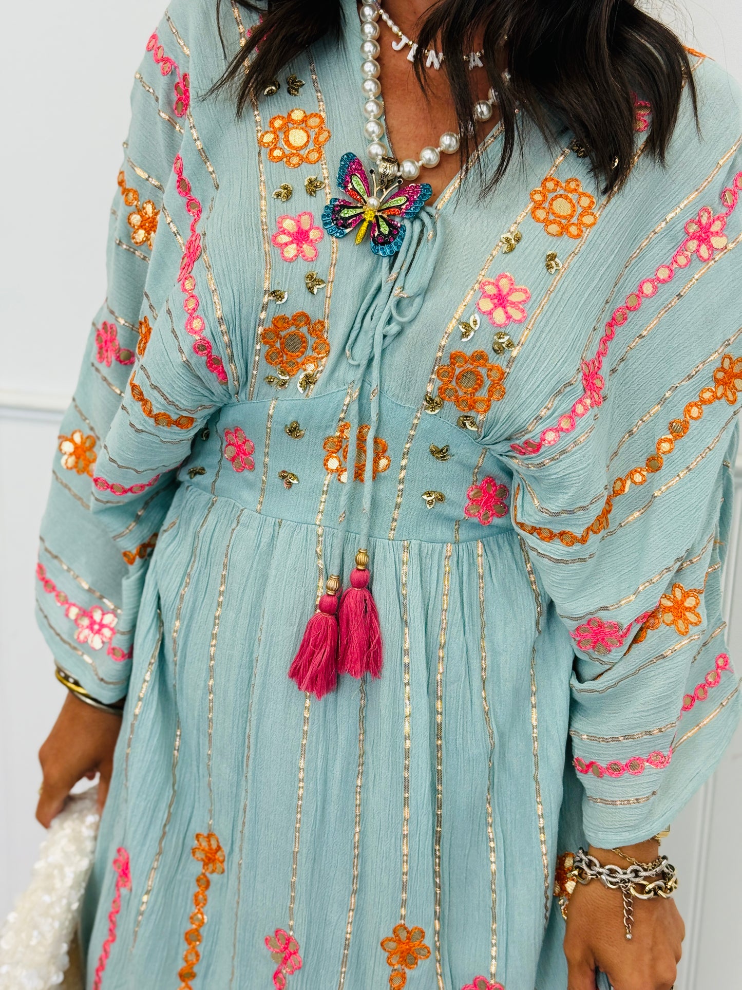 POL Seafoam Goddess Embroidered Mini Dress (Reg.)