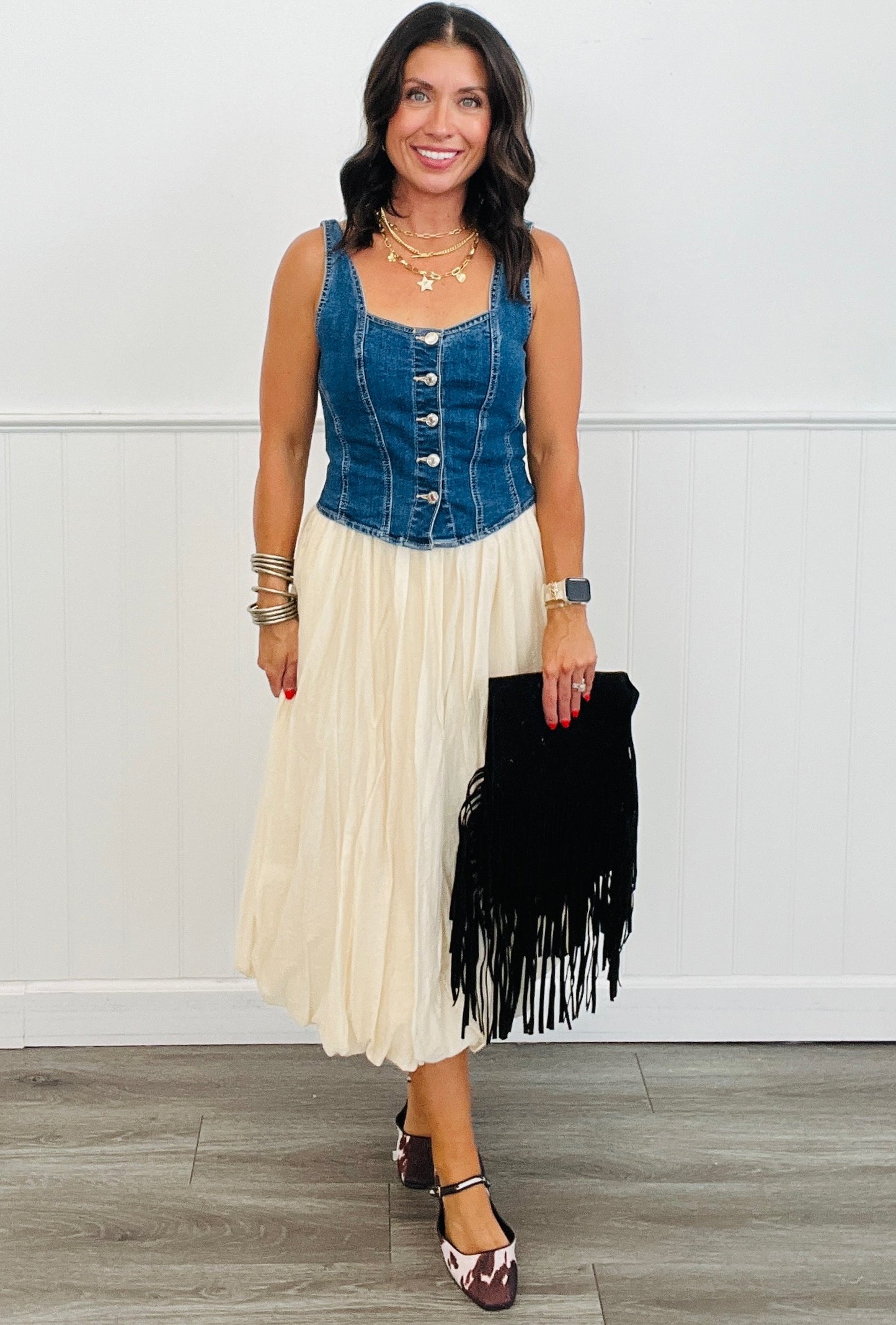 Cream Crinkle Bubble Midi Skirt (Reg & Plus)