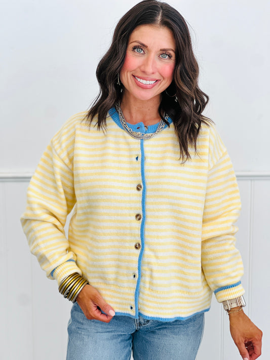 Daisy Blue Contrast Stripe Sweater Cardigan (Reg.)