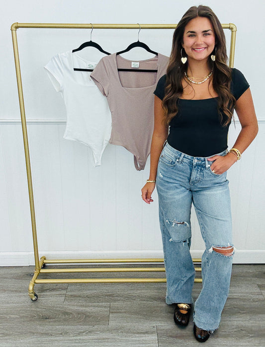 Essential Square Neck Bodysuit (Reg.)-3 Colors