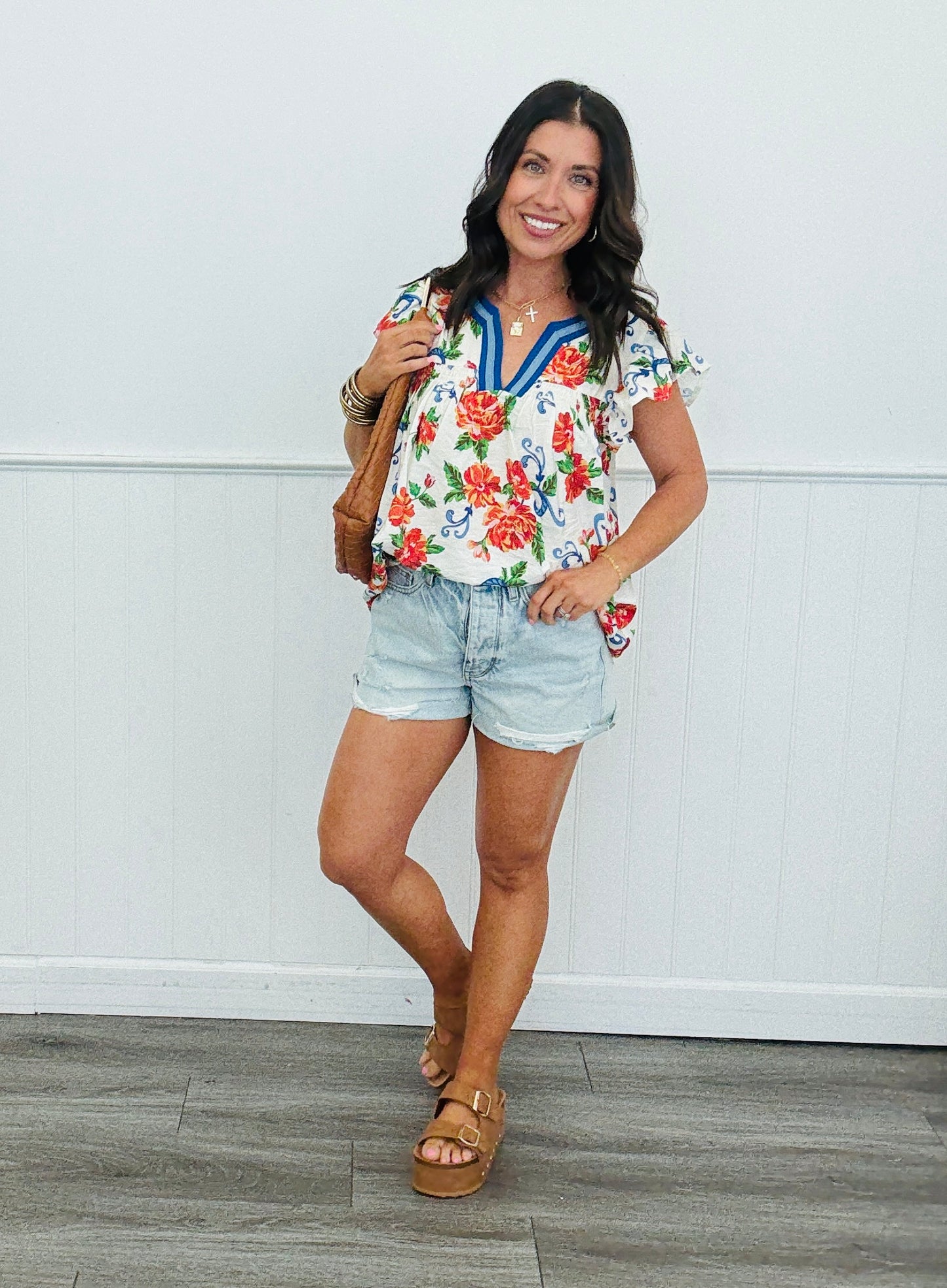 Floral Flutter Sleeve Blouse (Reg. and Plus)