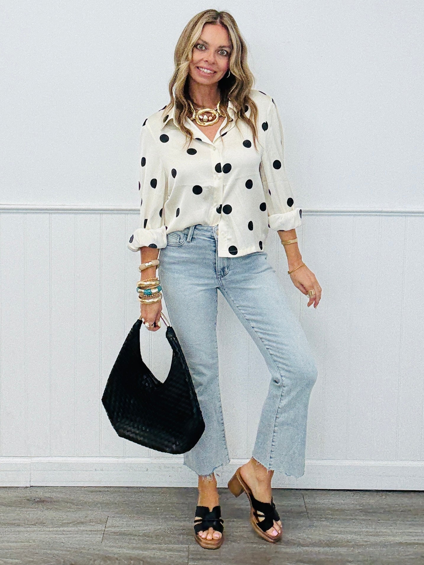 Ivory Luxe Polka Dot Blouse (Reg)