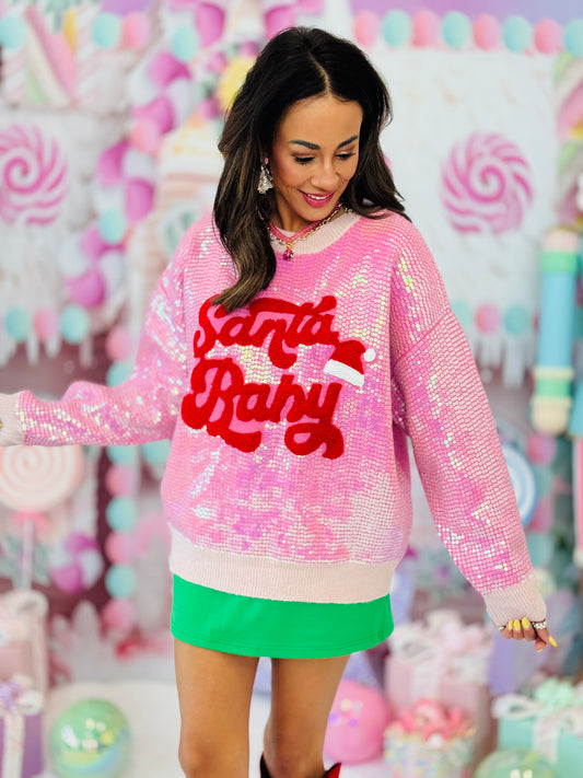 Pink Santa Baby Sequin Sweater Top (Reg & Plus)
