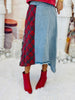 Denim Mixed Plaids Patchwork Midi Skirt (Reg & Plus)