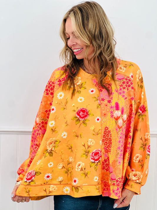 Orange Combo Floral Print Top (Reg & Plus)