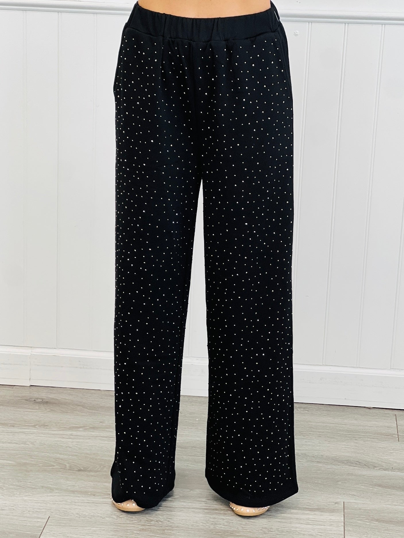 Black Rhinestone Wide Leg Pants (Reg.)