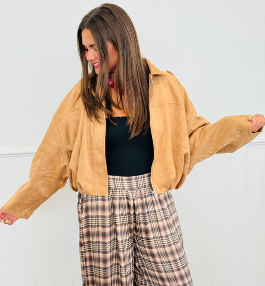 Camel Suede Bomber Jacket (Reg)