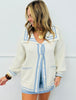 Ivory/Light Blue Contrast Stripe Sweater Cardigan (Reg.)