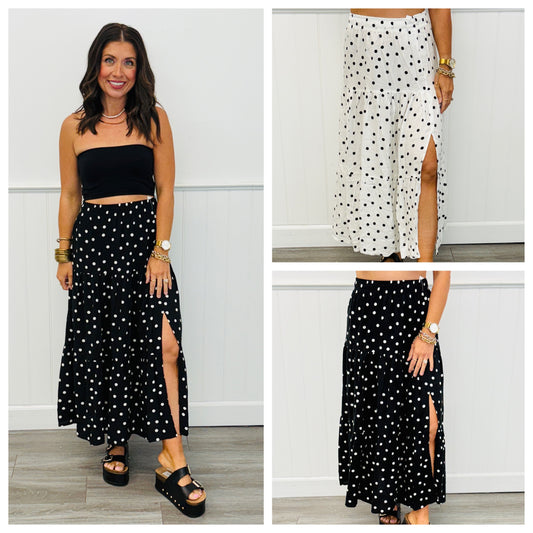 Polka Dot Side Slit Midi Skirt (Reg.)-3 Colors