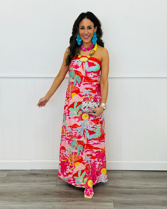 Pink Multi Floral Strapless Maxi Dress (Reg.)