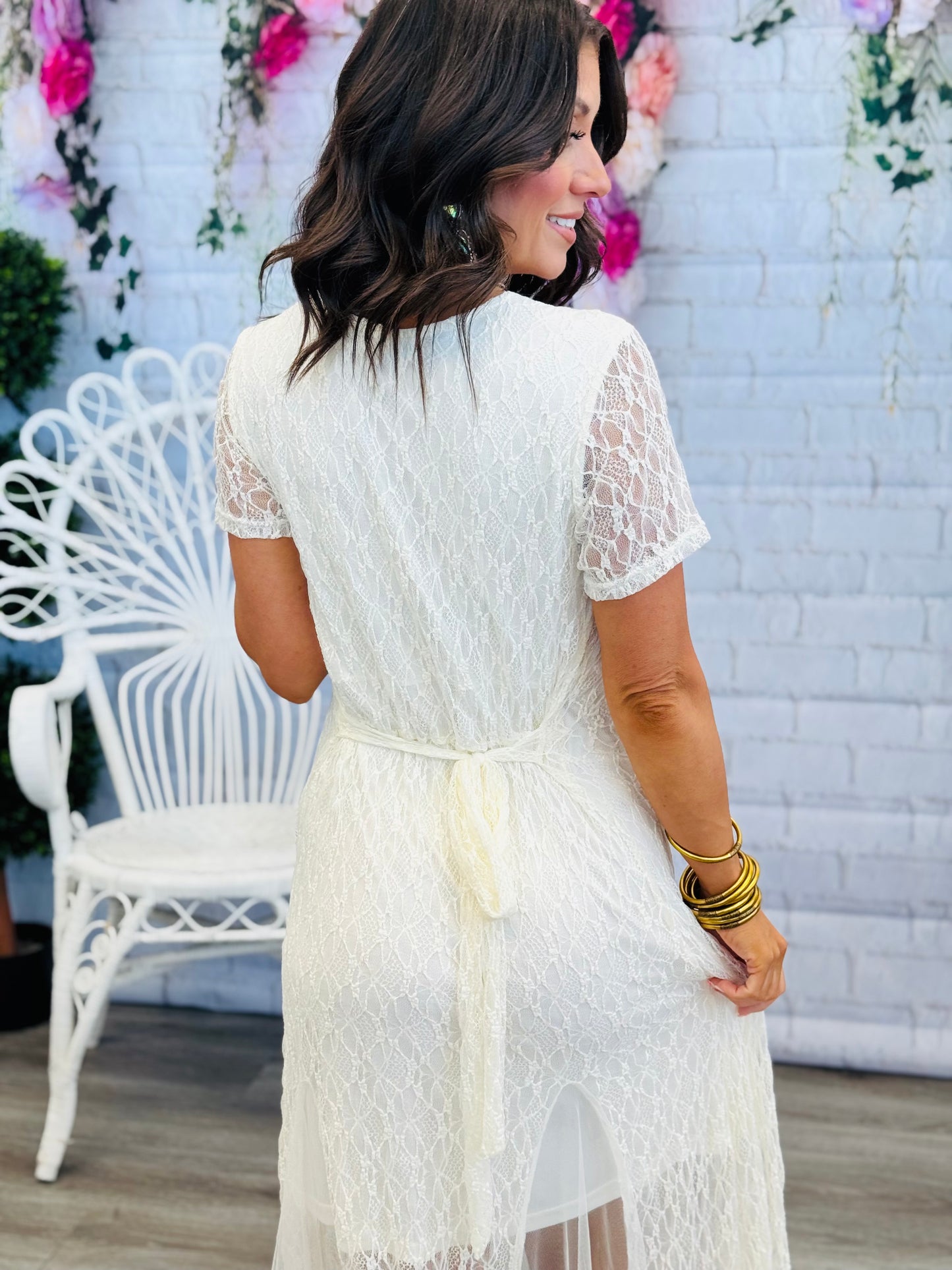Cream Sheer Overlaid Lace Maxi Dress (Reg.)