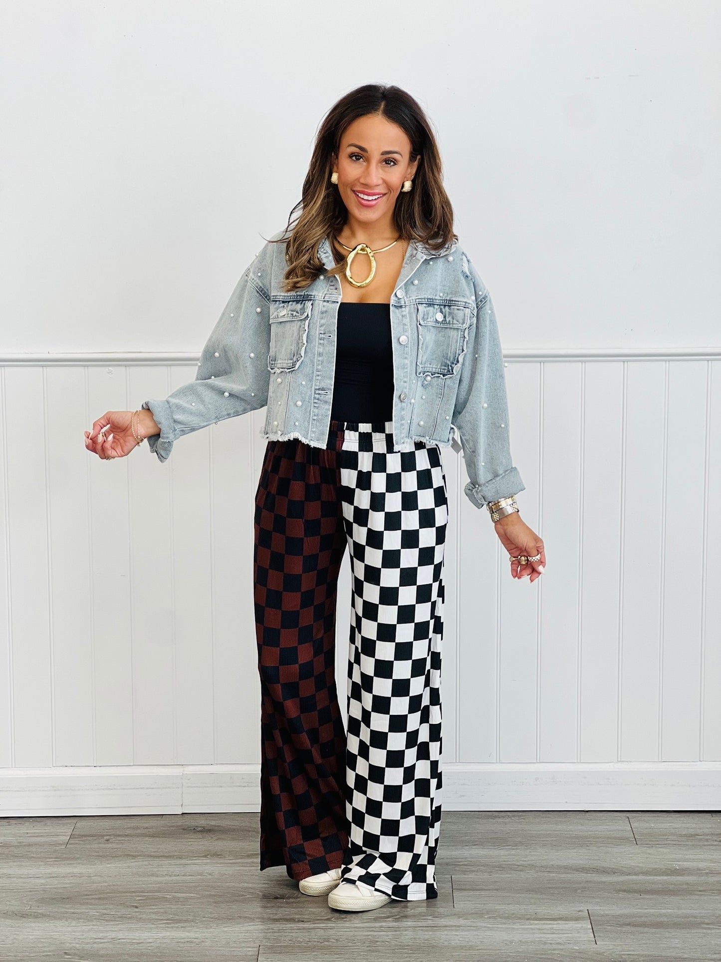 Split Decision Brown/Black Checkered Pants (Reg & Plus)